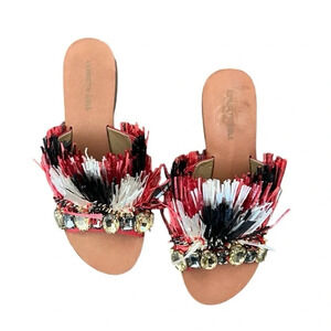 KENNETH Cole Heron Embellished Fringe Beaded Slide Sandals 9
